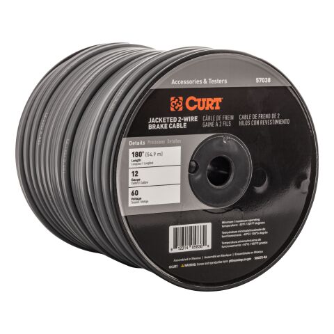 2-Wire Jacketed Trailer Brake Cable, 180' Spool, 12 Gauge&nbsp;Wire
