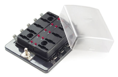 LED Fuse Panel For Standard Blade Fusew/ Cover, 10 Position