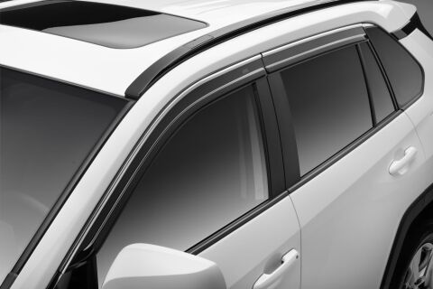 Low Profile Ventvisor Deflector; Smoke with Chrome Trim; Outside Mount; 4&nbsp;pc.