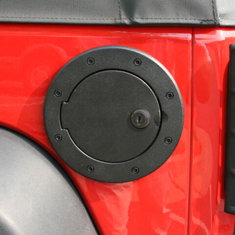Gas Cap Door, Locking, Black Aluminum; 07-18 Jeep Wrangler&nbsp;JK