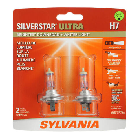 SYLVANIA H7 SilverStar ULTRA Halogen Headlight Bulb, 2&nbsp;Pack