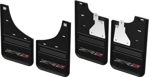 Gatorback CR ZR2 Logo Mud Flaps - Black/AL For 22-25 Silverado 1500 ZR2 / Bison; Front &&nbsp;Rear