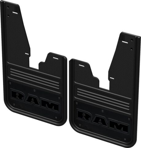 Gatorback CR RAM Text Mud Flaps - Black/AL For 09-23 Ram 1500 Classic, 10-23 2500/3500 w/ Flares;&nbsp;Front